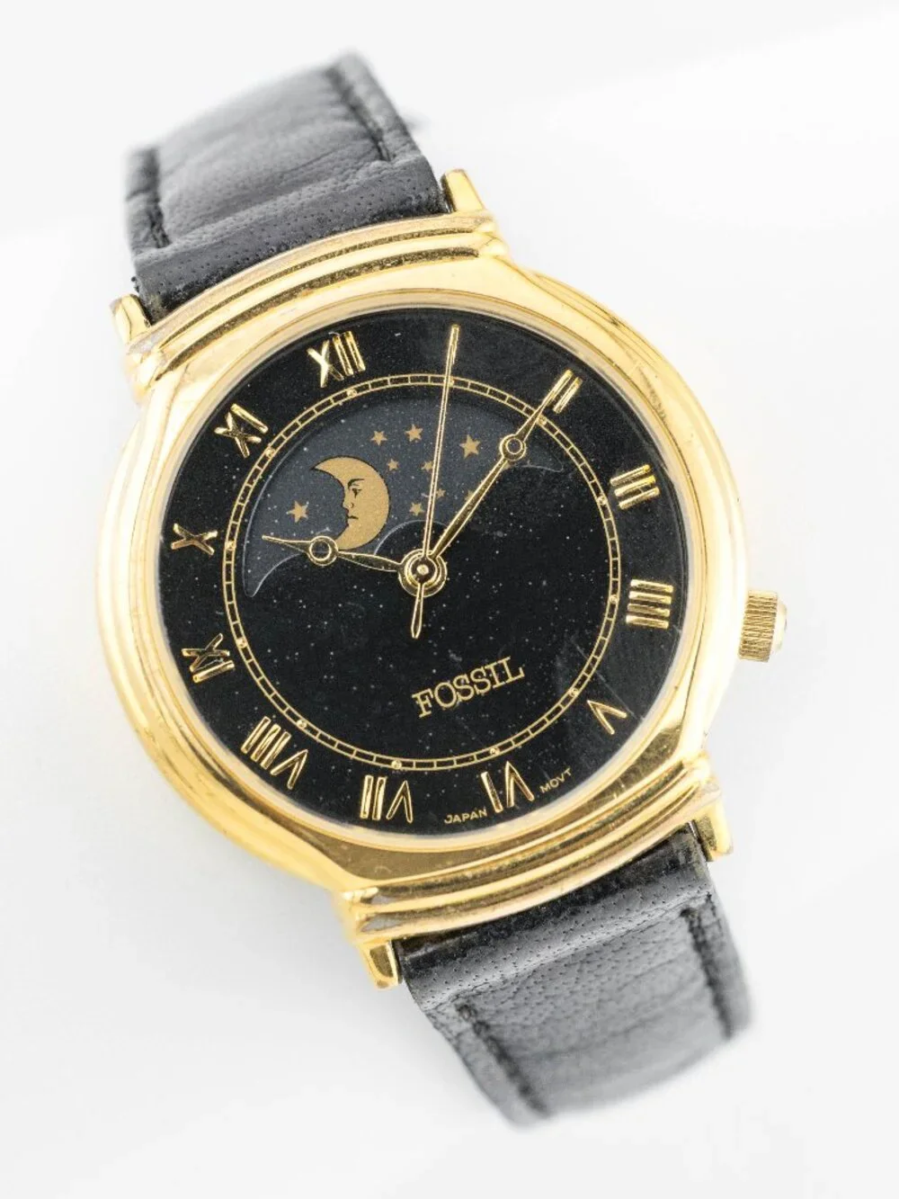 FOSSIL World Moon Phase Gold Leather Quartz Analog Women's Watch New Battery